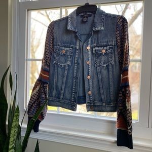Flying Tomato Crochet Sleeve Denim Jacket